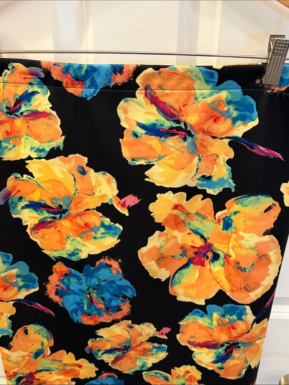 Rafaella Black Pencil Midi Skirt with Yellow & Blue Floral Print Small
